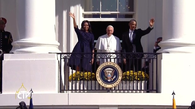 Le pape François avec Michelle et Barack Obama à la Maison Blanche, le 23 septembre 2015 © CTV