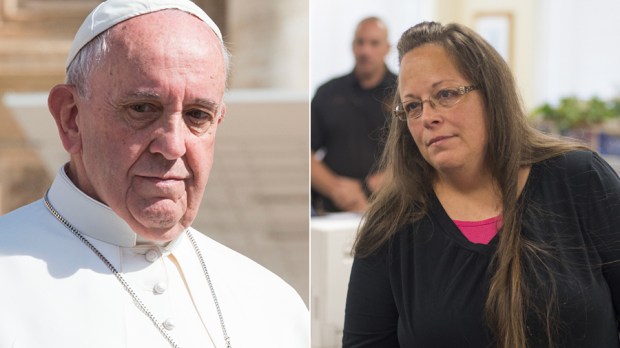 Kim Davis © Ty Wright-Getty Images-AFP and Pope Francis © Antoine Mekary-Aleteia