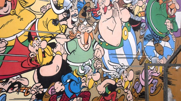 Mur BD Asterix &amp; Obelix de Goscinny et Uderzo. Lieu : Rue de la Buanderie 33/35, Bruxelles.