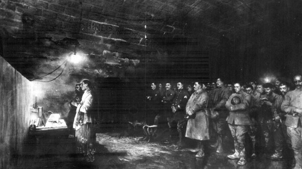 Christmas 1916 at Douaumont Fortress in Verdun, Midnight Mass, France, World War I.