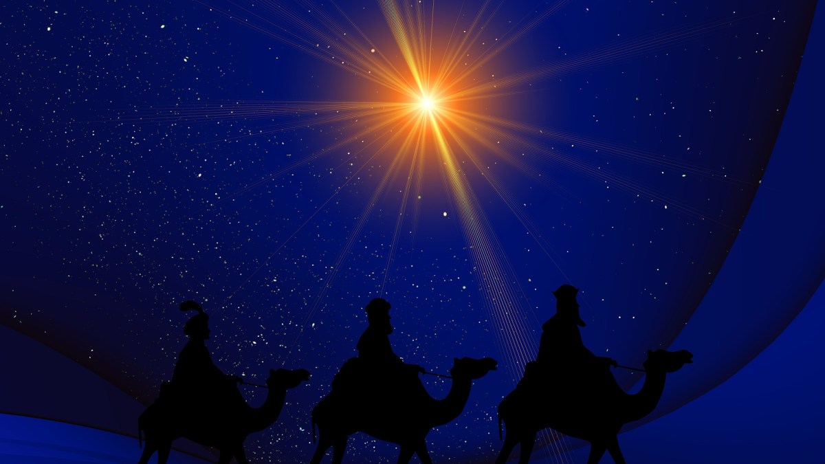 Gaspard, Melchior et Balthazar, sont venus d'Orient pour saluer l'Enfant-Jésus.