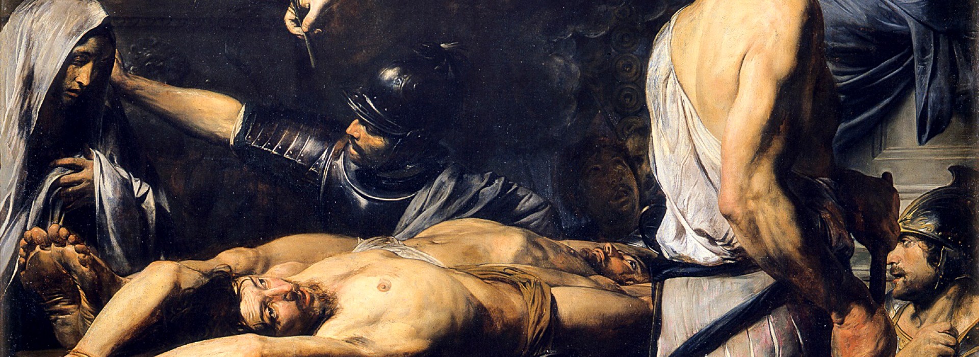 Saint Martinien, et son ami Processus, ont été  condamnés pour avoir été complices de la fuite de saint Pierre et saint Paul, alors qu’ils étaient leurs geôliers. Ils ont le visage meurtri, subissent le chevalet, le fouet, la bastonnade, le feu et les scorpions avant d’être décapités. © Valentin de Boulogne (1591–1632) est un artiste français, considéré comme le plus brillant des peintres à la suite de Caravage. Il reçut de prestigieuses commandes, de certains papes mais également de Louis XIV ou de Mazarin. / Pinacoteca Vaticana