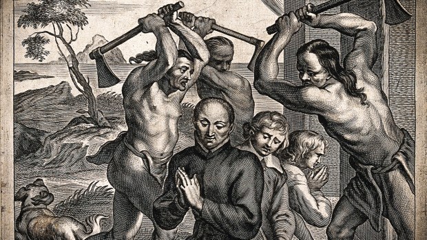 V0032209 Martyrdom of Father Isaac Jogues S.J. Engraving by A. Malaer