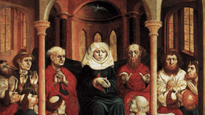 Hans Multscher, La Pentecôte, 1437, huile sur panneau, Berlin, Gemäldegalerie.