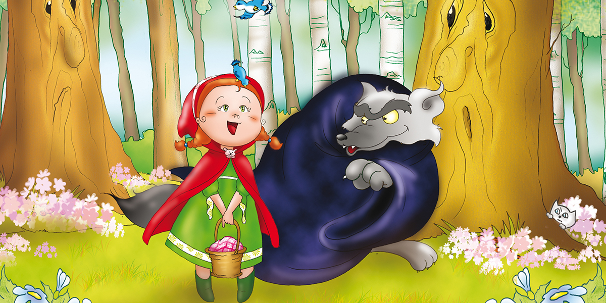 RED RIDING HOOD AND THE BIG BAD WOLF IN THE WOOD
