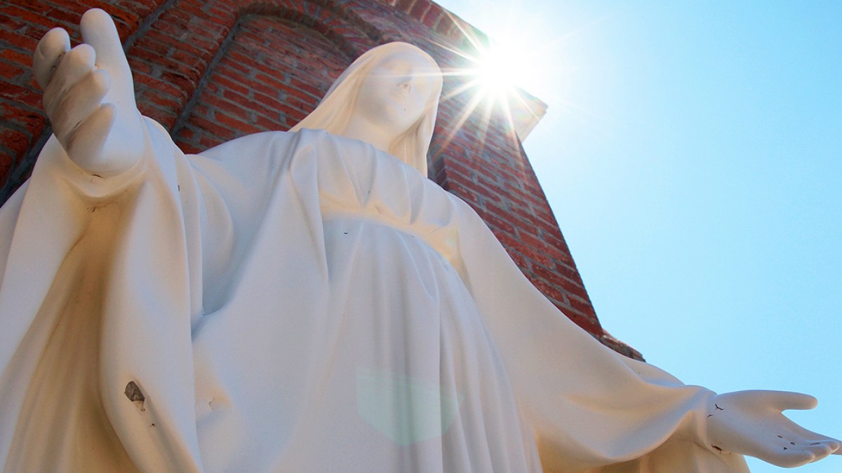 VIRGIN MARY,STATUE,SUN