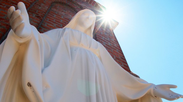 VIRGIN MARY,STATUE,SUN