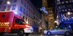 STRASBOURG ATTACKAn emergency medical response vehicle passes by the cathedral in Strasbourg, after a shooting breakout, on December 11, 2018. - A gunman killed at least three people and seriously injured another 11 near the famed Christmas market in the French city of Strasbourg before fleeing the scene, security officials said. Police launched a manhunt after the killer opened fire at around 7pm local time (1800 GMT), sending crowds of evening shoppers fleeing for safety. (Photo by SEBASTIEN BOZON / AFP)