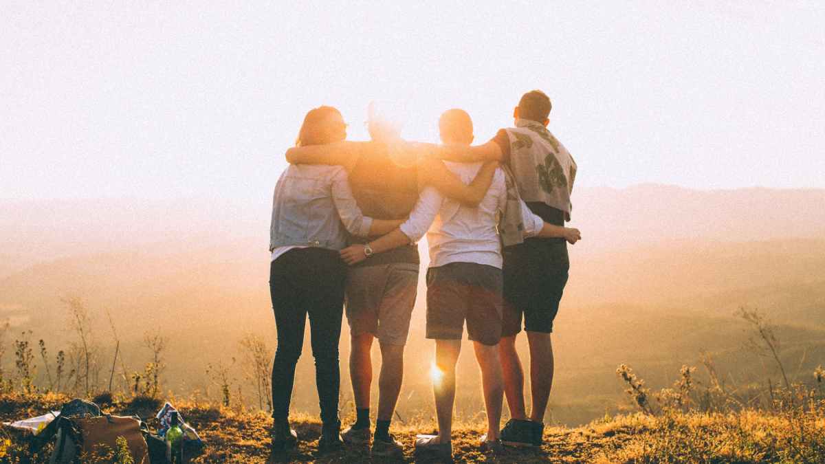 backlit dawn foggy friendship