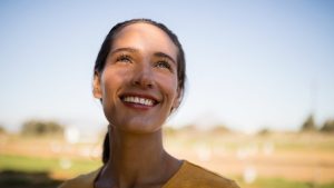 happy thoughtful woman