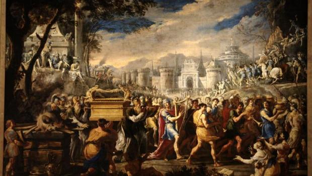 Le roi David portant l'arche d'Alliance à Jérusalem.