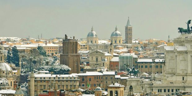 skyline of rome under snow - Image