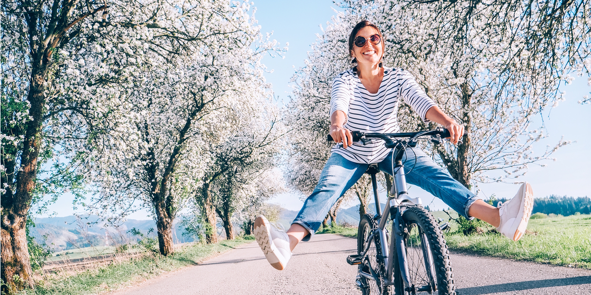 Woman, Road, Happy, Smile, Bike