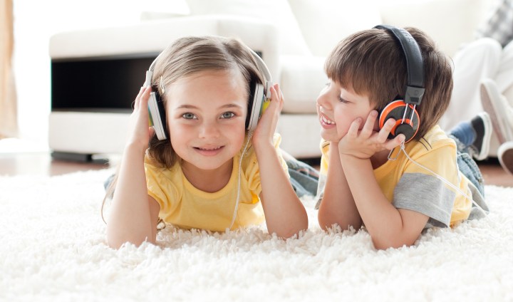 children listening music