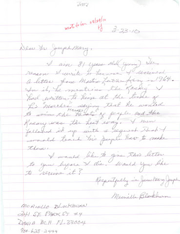 Letter Murielle Blackburn to Martin Lutter King