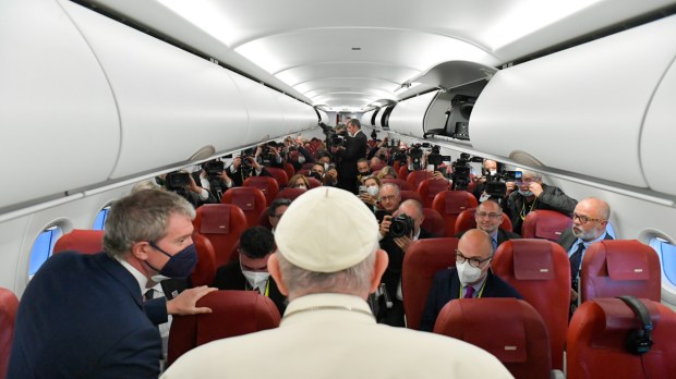 VATICAN-MALTA-POPE-papal-plane-journalists-Malta