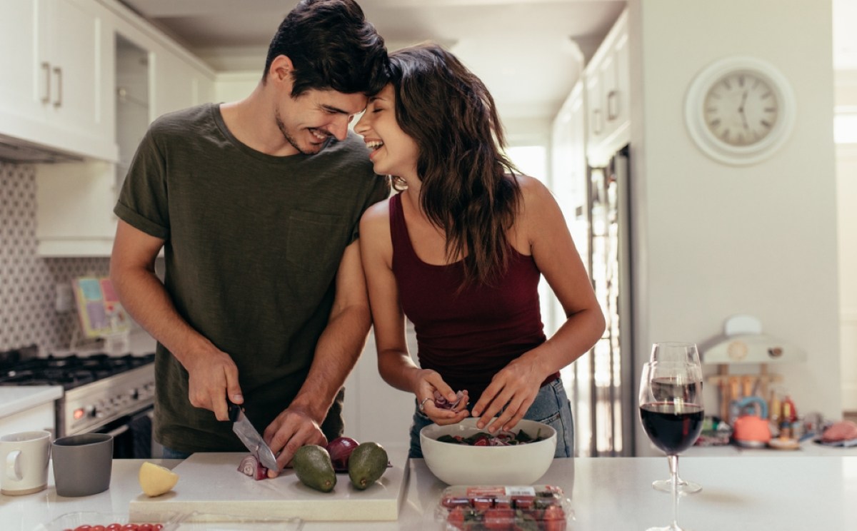 Couple cooking together