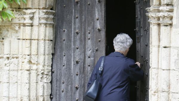 entrée, église, porte, messe, retard
