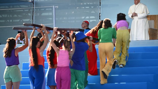 Pope Francis attends the welcoming ceremony of World Youth Day