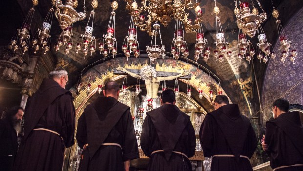 Franciscans pray at Holy Sepulcher in Jerusalem