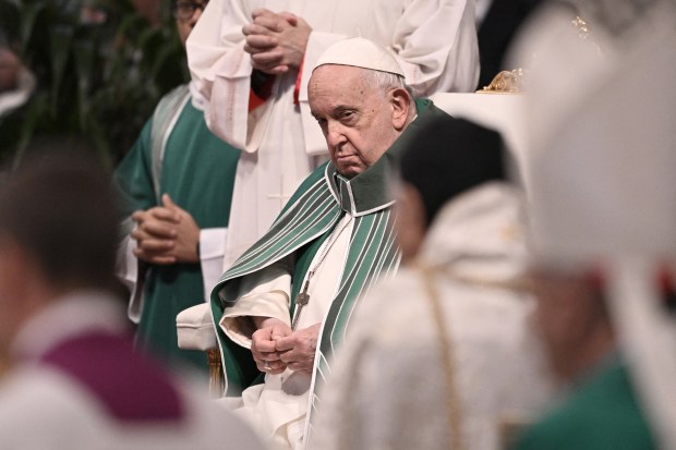 Pope Francis leads a mass for the closing of the 16th general assembly of the synod of bishops