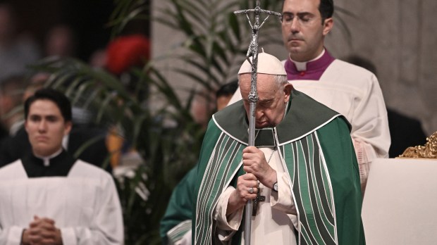 Pope Francis leads a mass for the closing of the 16th general assembly of the synod of bishops