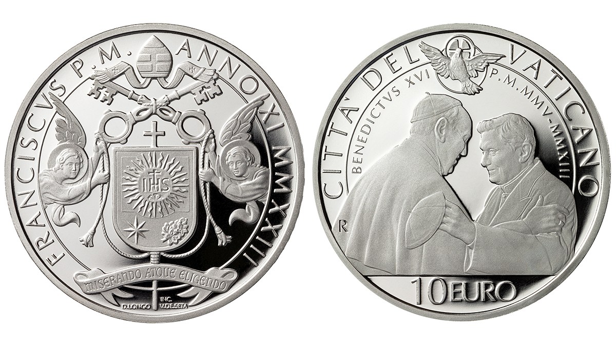 10 euro silver coin issued by the Vatican Mint dedicated to Benedict XVI
