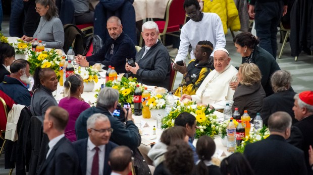 Pope Francis attends a lunch at the Paul VI hall for the World Day of the Poor in The Vatican