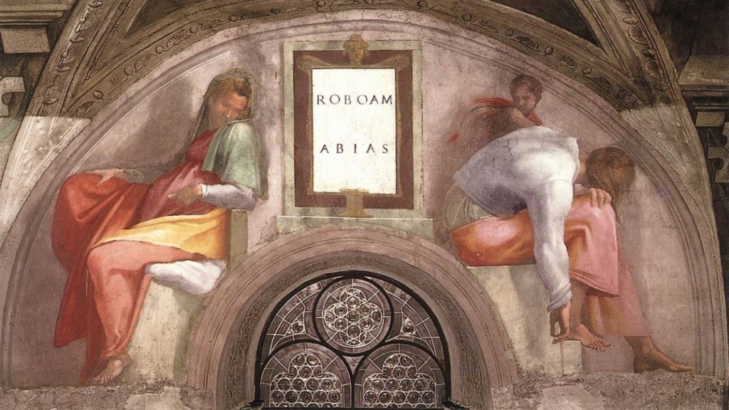 La lunette de Roboam et Abia, décorée à la fresque par Michel-Ange vers 1511-1512