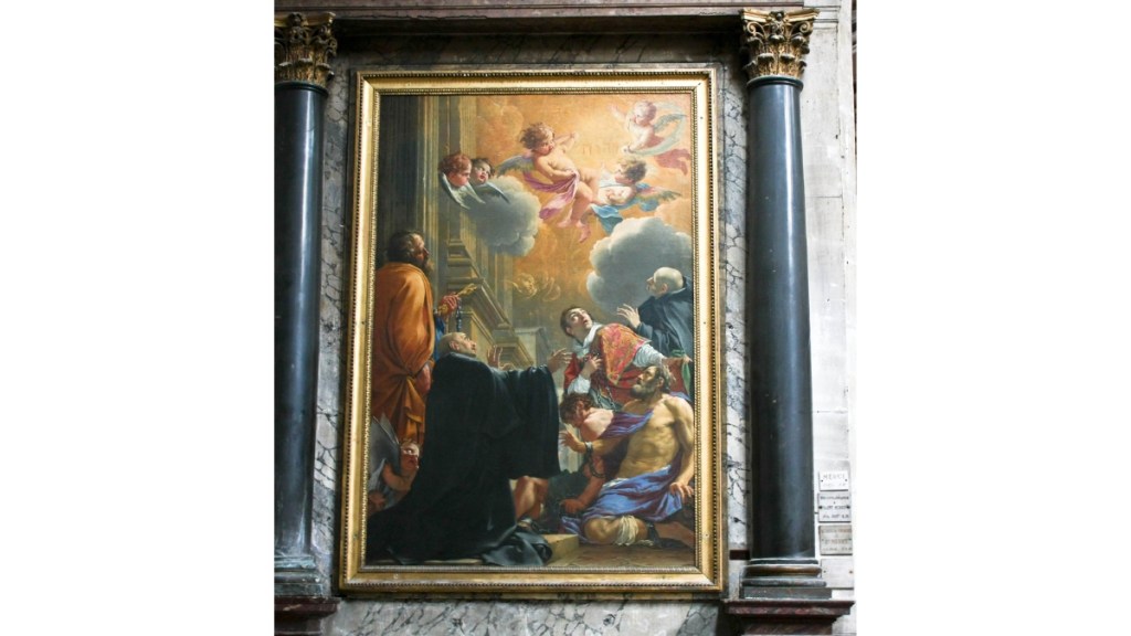 L’adoration du nom divin par quatre saints est un chef-d'œuvre de Simon Vouet conservé en l’église Saint Merri, à Paris