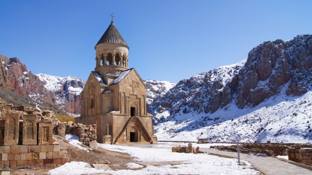 Medieval armenian Noravank monastery complex in winter Armenia