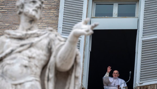 Pope Francis delivers his speech to the crowd