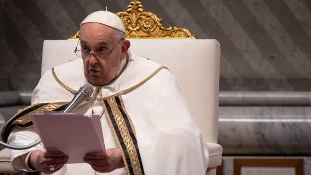 Pope Francis presides the Chrism mass for Maundy Thursday at St Peter's Basilica on March 28, 2024
