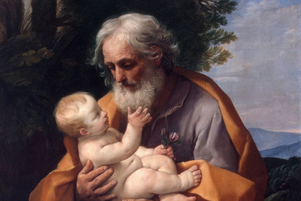 "Saint Joseph with the Infant Jesus," by Guido Reni, c 1635, Detail