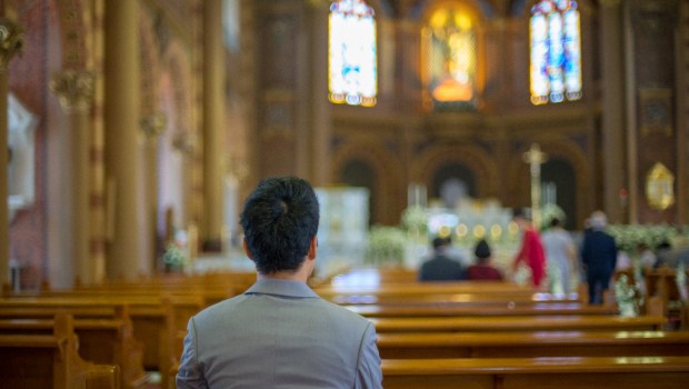 man-church-pray-