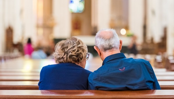 Old White Couple in Church
