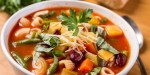 Bowl of Minestrone Soup with Pasta, Beans and Vegetables