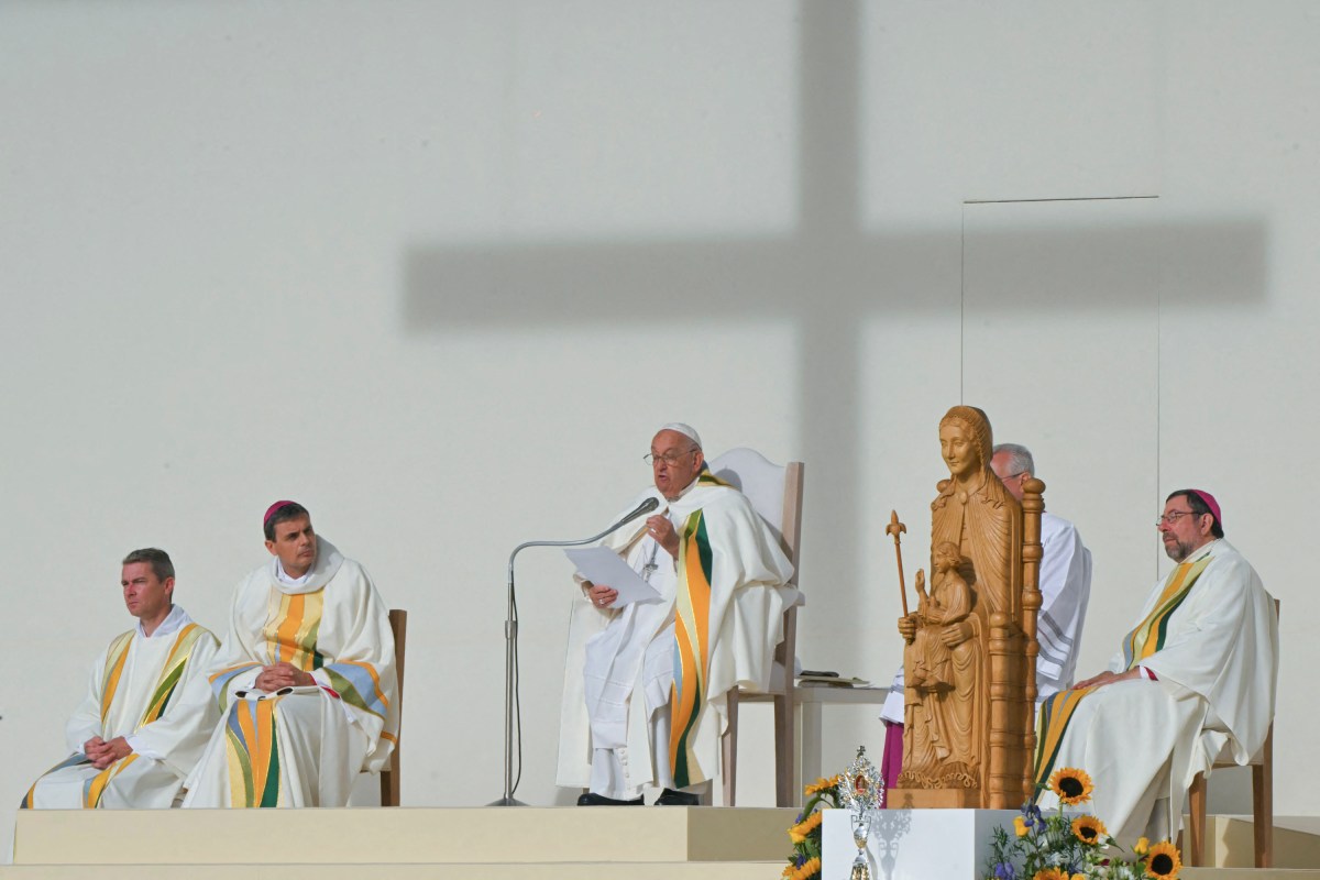 Pope Francis holds a holy mass at King Badouin stadium, in Brussels on September 29, 2024.
