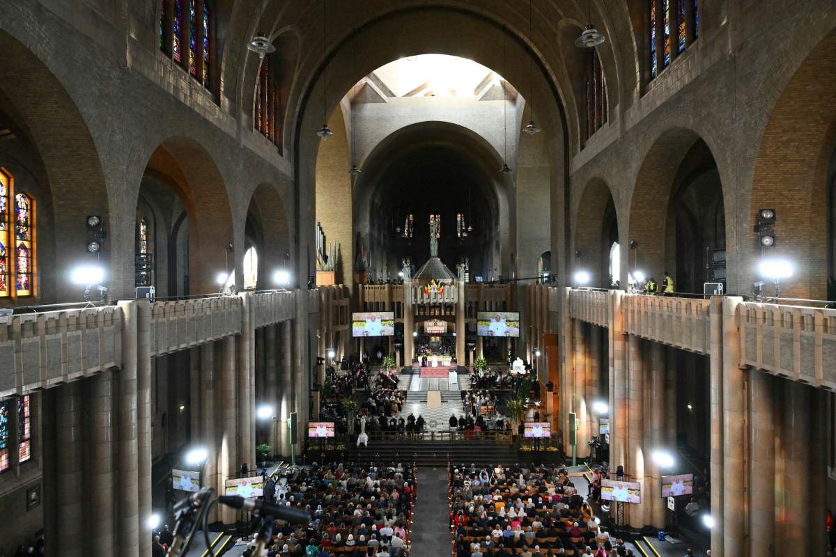 Pope Francis meets with bishops, priests, deacons, consecrated persons, seminarians and pastoral workers at The Koekelberg Basilica of the Sacred Heart in Brussels on September 28, 2024