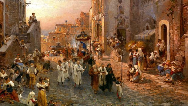 "Procession in Naples" by Franz Richard Unterberger (Cropped), c. 1878