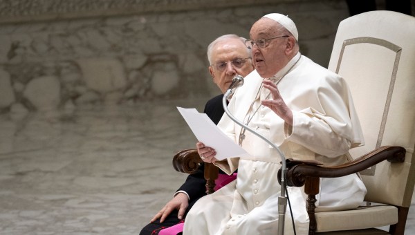 Pope Francis during his weekly general audience in Paul VI Hall at the Vatican on February 12, 2025