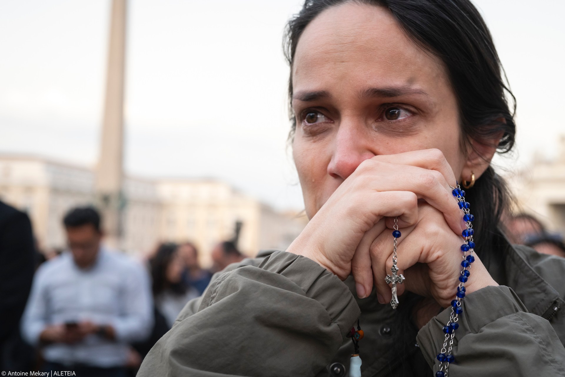 Devotees attend a Rosary in homage to Pope Francis following his death in Saint Peter's Square, the Vatican, on April 21, 2025