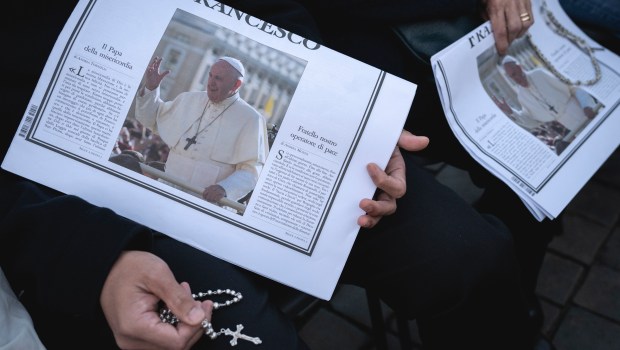 Faithful pray during the Rosary prayers in honor of Pope Francis