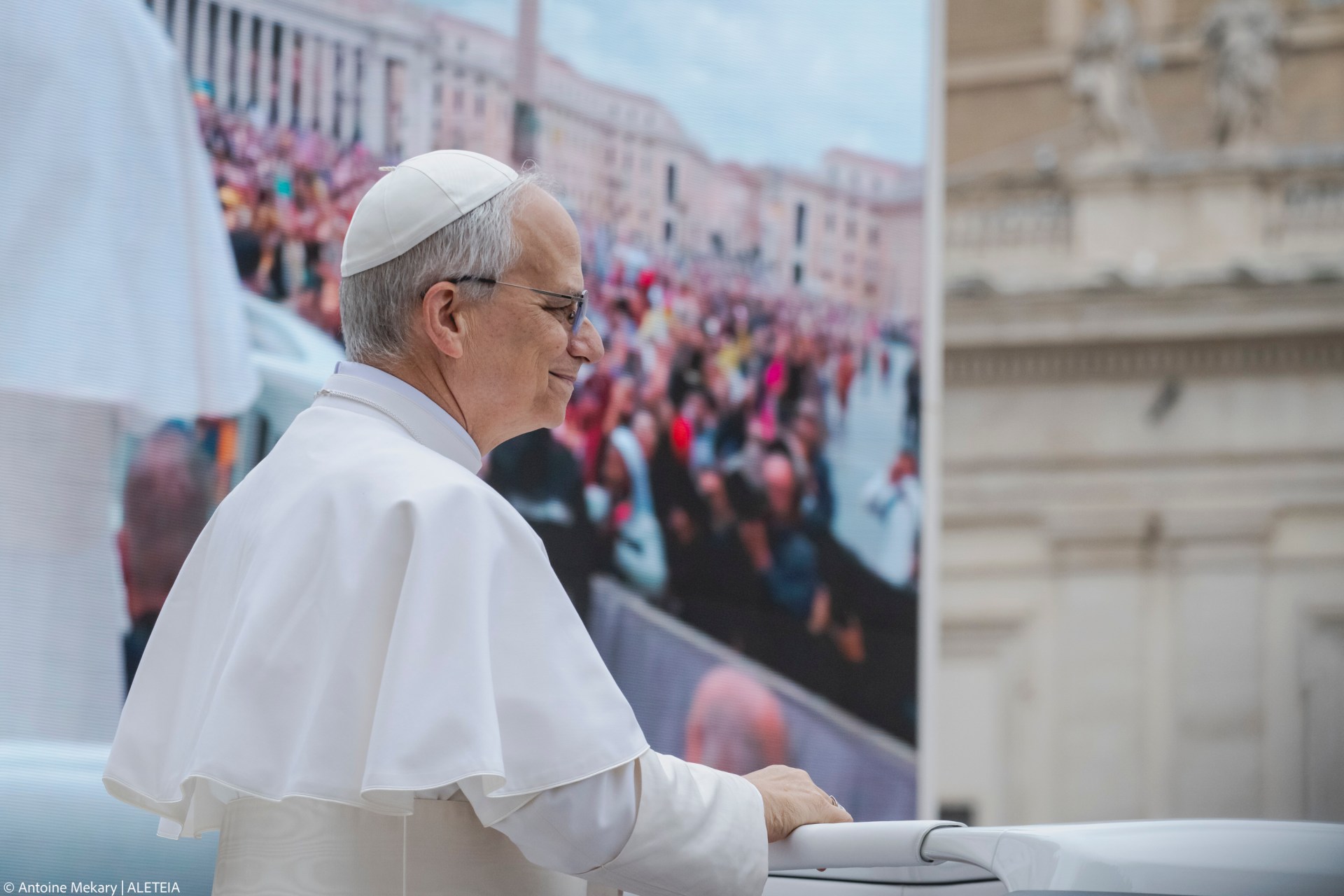 Pope Leo XIV during his first weekly General Audience in St. Peter’s Square, Vatican City, on May 21, 2025.