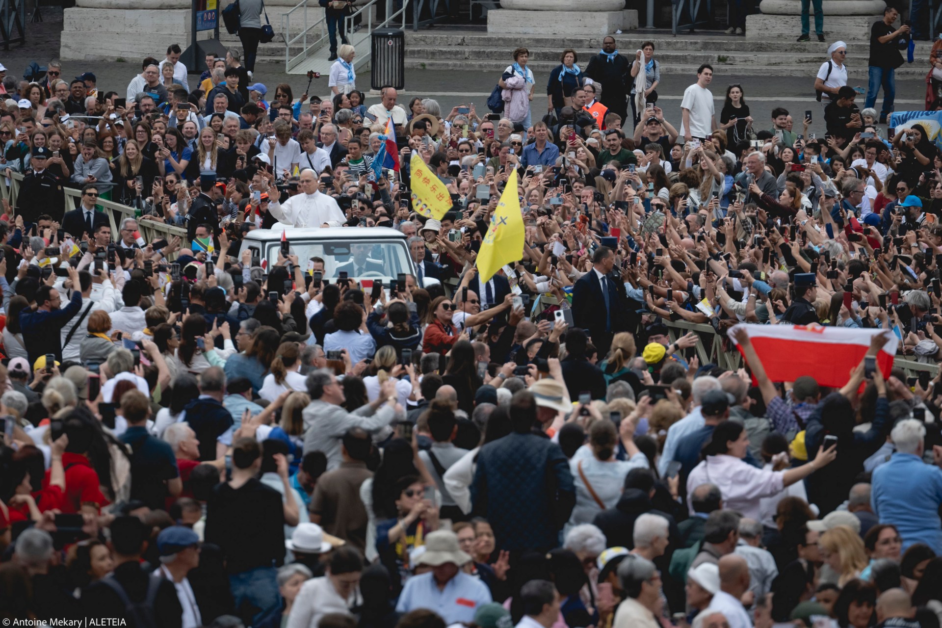 Pope Leo XIV during his first weekly General Audience in St. Peter’s Square, Vatican City, on May 21, 2025.