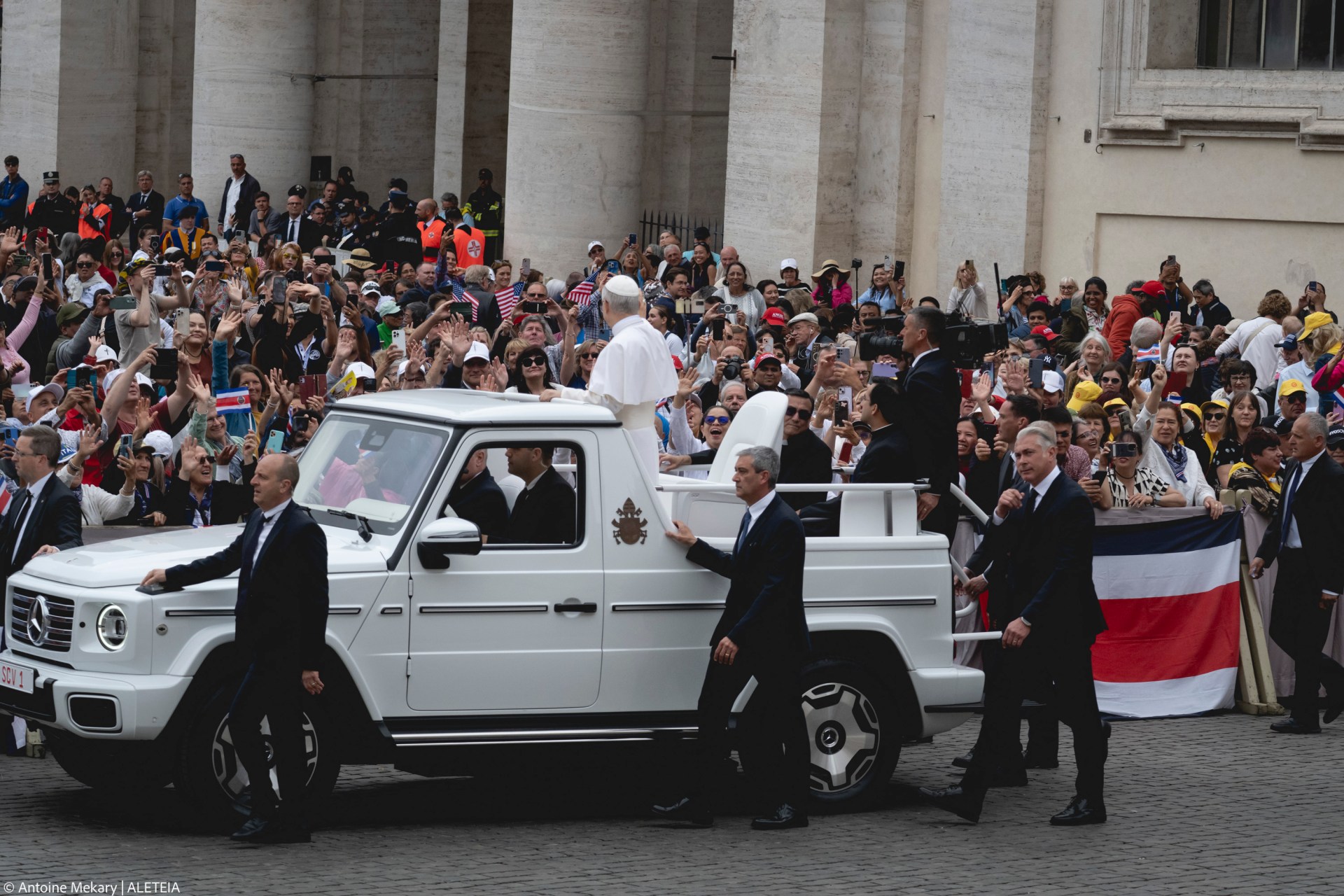 Pope Leo XIV during his first weekly General Audience in St. Peter’s Square, Vatican City, on May 21, 2025.