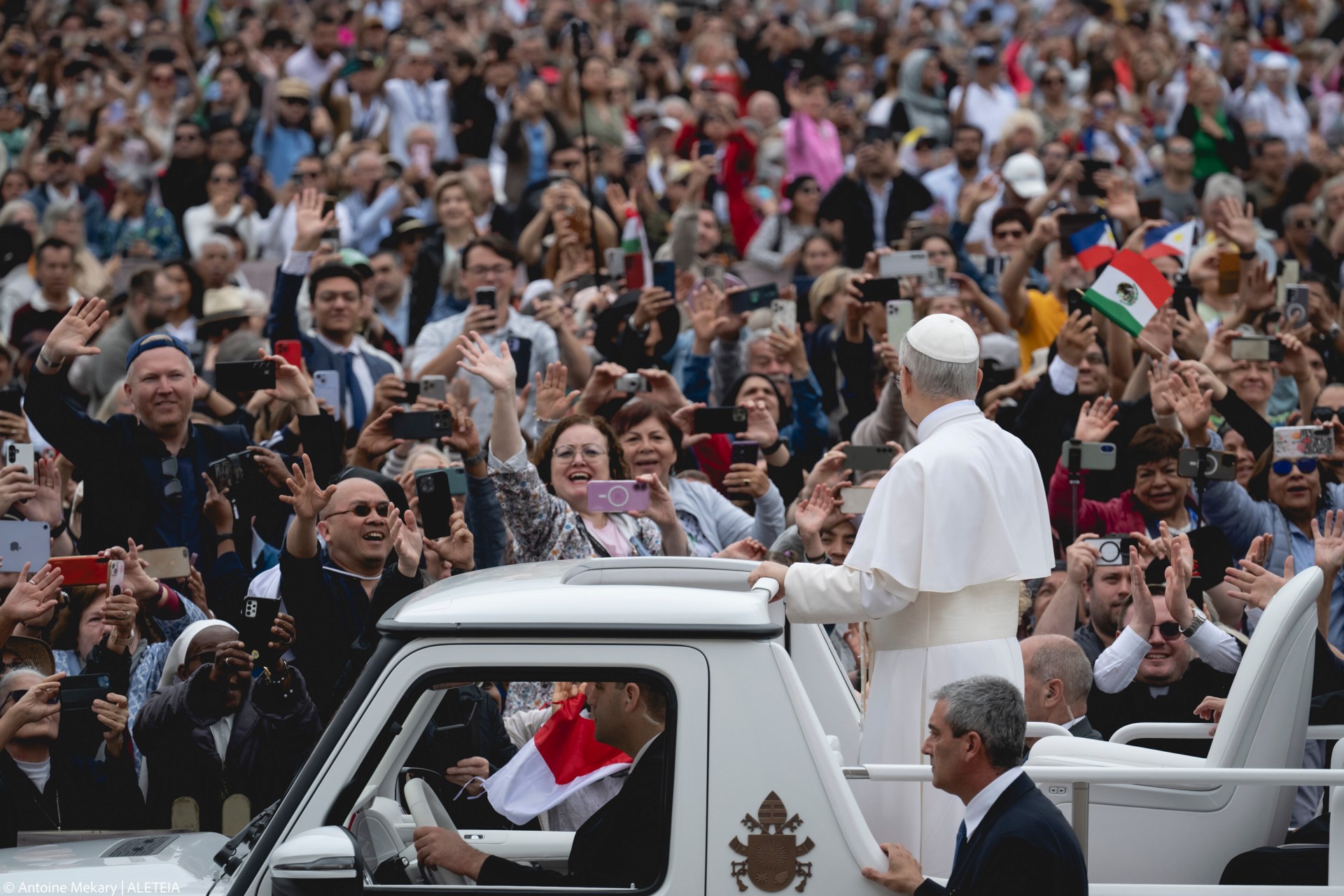 Pope Leo XIV during his first weekly General Audience in St. Peter’s Square, Vatican City, on May 21, 2025.