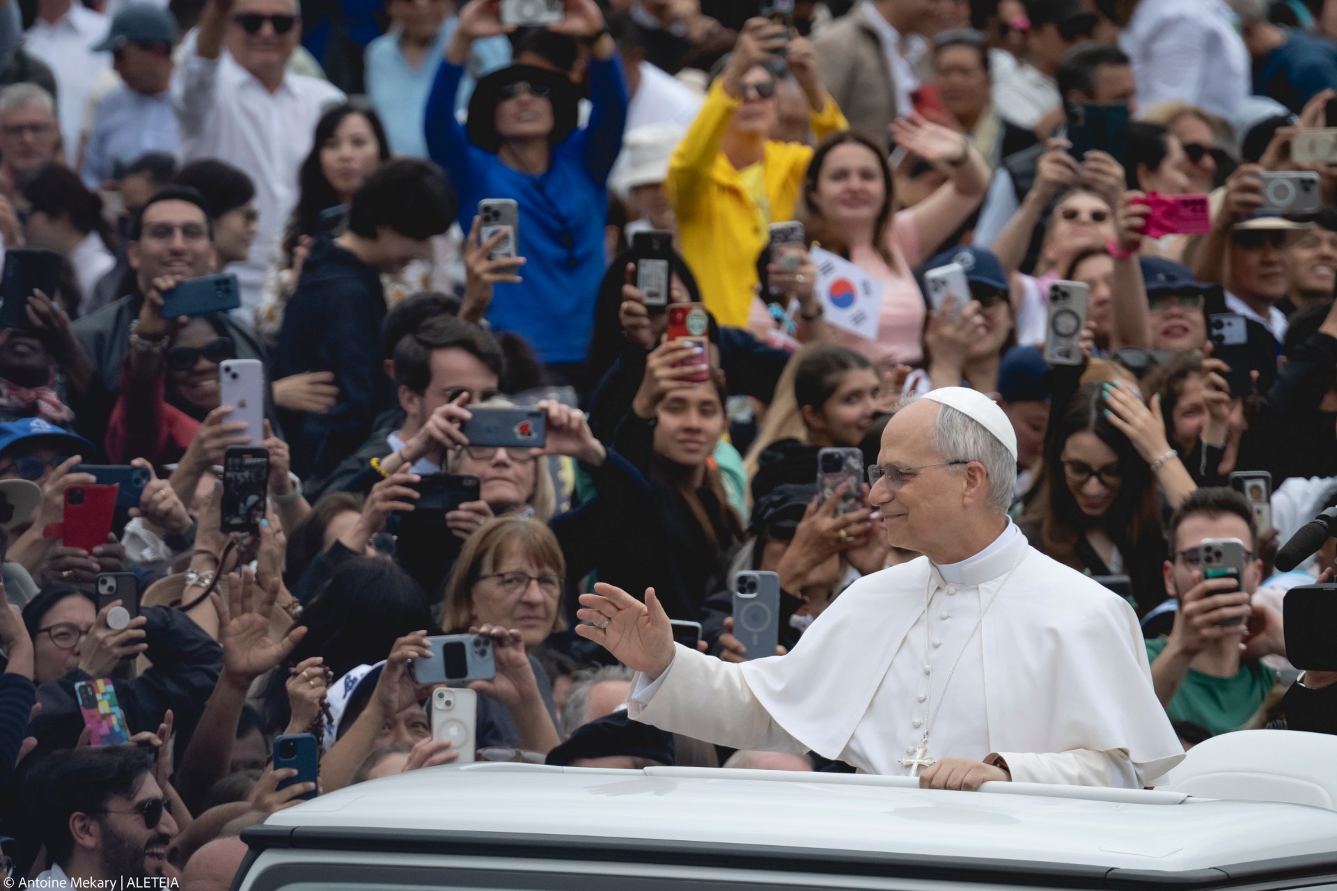 Pope Leo XIV during his first weekly General Audience in St. Peter’s Square, Vatican City, on May 21, 2025.