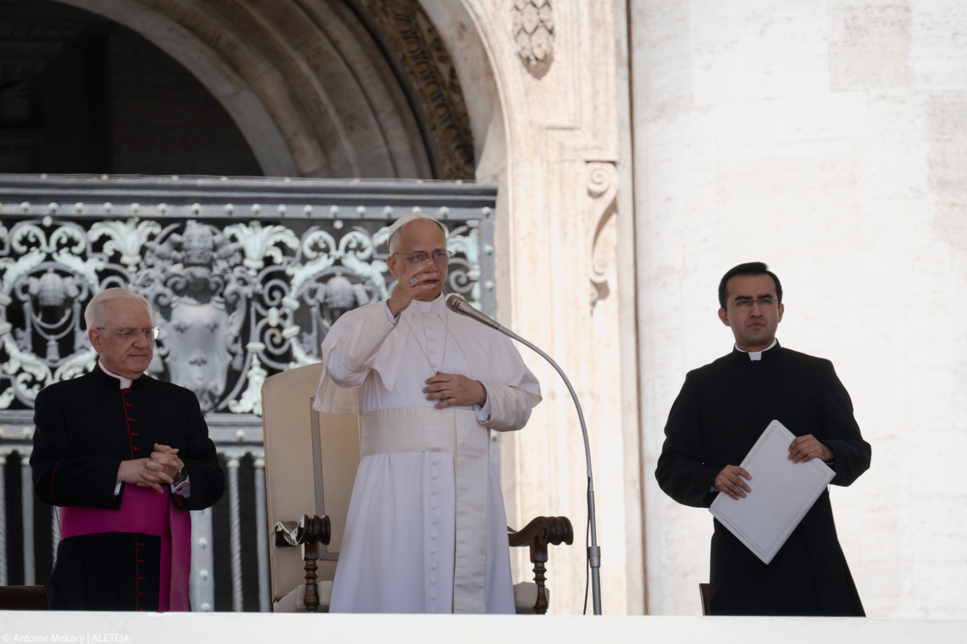 Pope Leo XIV during his weekly general audience at St Peter's Square at The Vatican, on May 28, 2025.