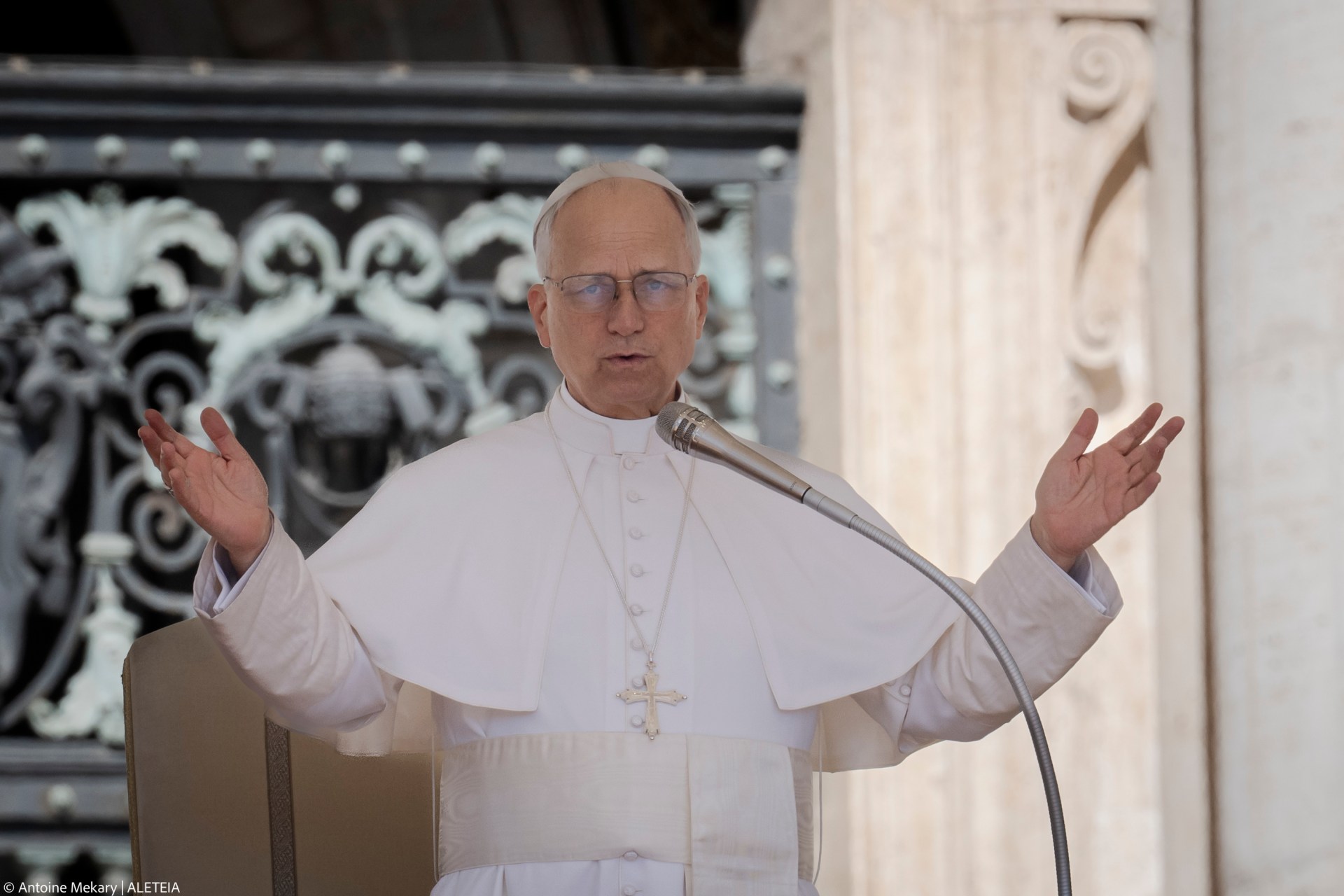 Pope Leo XIV during his weekly general audience at St Peter's Square at The Vatican, on May 28, 2025.
